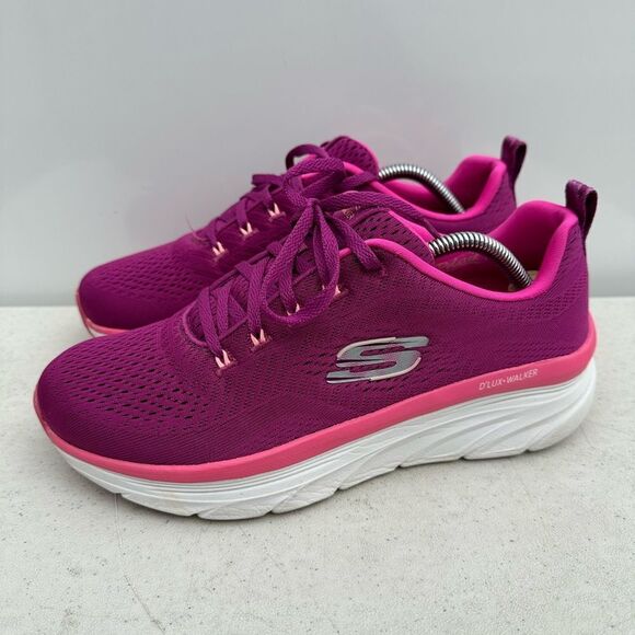 Skechers Womens Lace Up D'Lux Walker Running Shoes Fuschia Pink White Size 9 - Picture 2 of 8